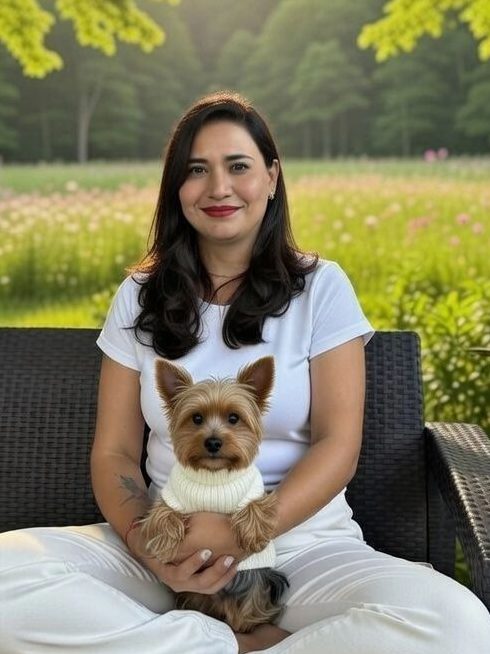 Retrato de Priscila Guzmán con su perro